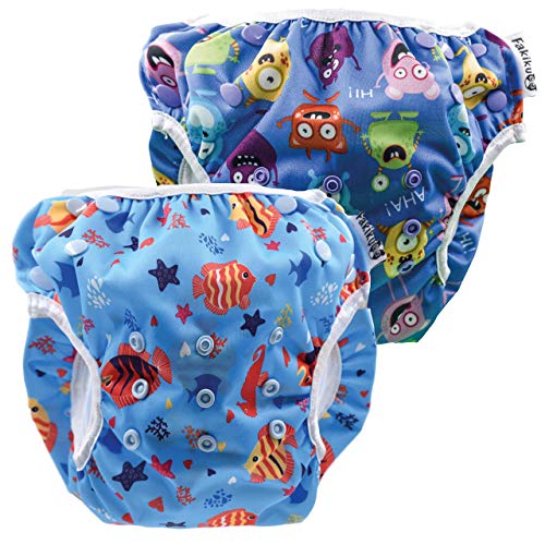 fakiku Bañador Pañal Antifugas para Bebés y Niños Talla 0-36 Meses, Bañador para Piscinas Ajustable y Lavable, Trajes de baño Reutilizables para Niños Pañales Lavables Natación Set de Mar para Niñas