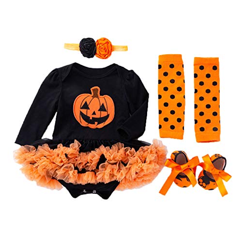 BabyPreg Mi primer traje de Halloween para niña infantil Disfraz de Acción de Gracias Conjunto de vestido de calabaza para bebé (3-6 Meses, Calabaza Larga)