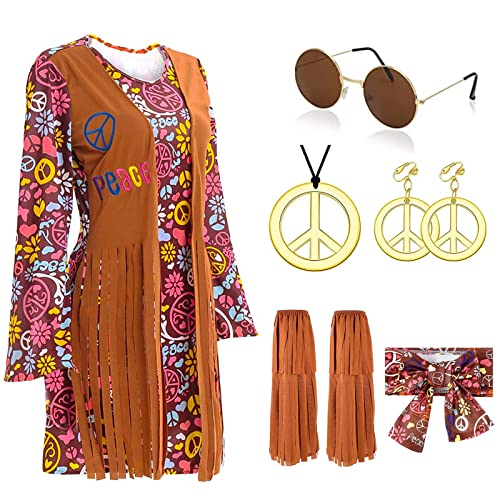 ATOWORLD Juego de disfraz de los años 70 para mujer con disfraz de discoteca de los años 60, 70, accesorios de disfraces hippy, disfraces de los años 60, para mujeres, mujeres adultas y niñas (XL)