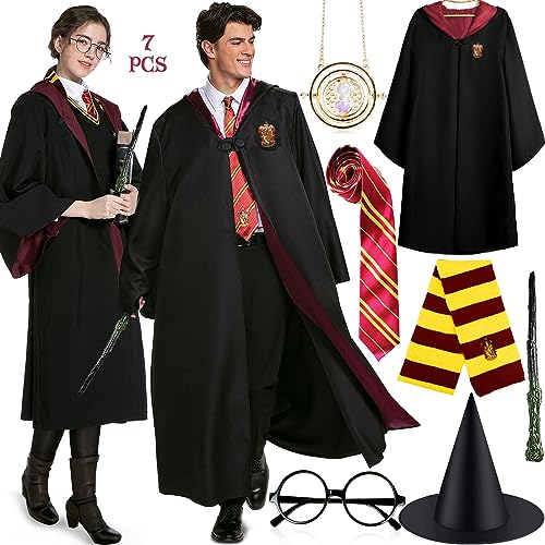 NCKIHRKK Disfraz Harry Potter para Adulto, Disfraz Mago con Varita, Corbata, Sombrero, Gafas y Bufanda, Disfraz Hermione Adulto College Cosplay para Halloween, Navidad, Carnaval y Cumpleaños