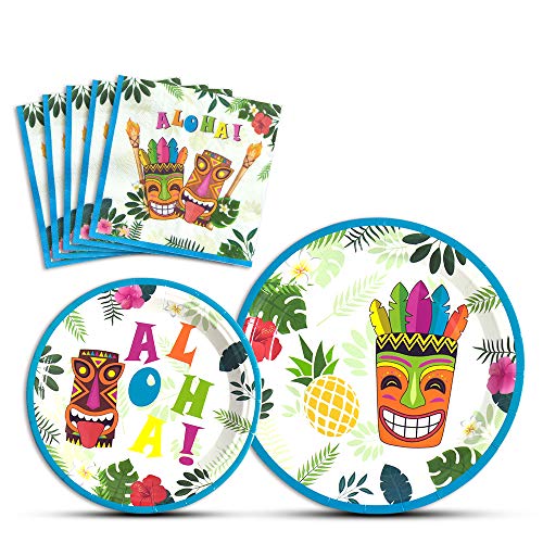 WERNNSAI Hawaii Suministros para Fiesta - Tema Hawaiano Vajilla Cumpleaños Cena Postre Platos y Servilletas Sirve 16 Personas