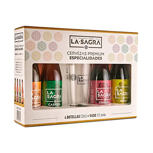 Pack La Sagra Degustación Cerveza 4 estilos + vaso ½ pinta, 6 Items, 3.42 kg