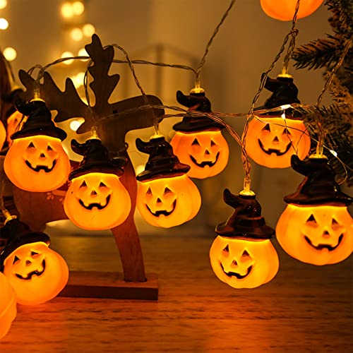 Jsdoin - Guirnalda de luces de calabaza para Halloween, funciona con pilas, decoración de Halloween, 5M, 20 LED para fiestas de Halloween, decoración de festivales