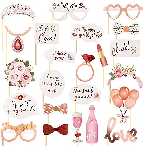 LATERN 23Pcs Apoyos De La Cabina De La Foto De La Despedida De Soltera Accesorios para Selfies De Novia del Equipo Boda De Oro Rosa Accesorios para Juegos De Despedida De Soltera - con Tacos De Bambú