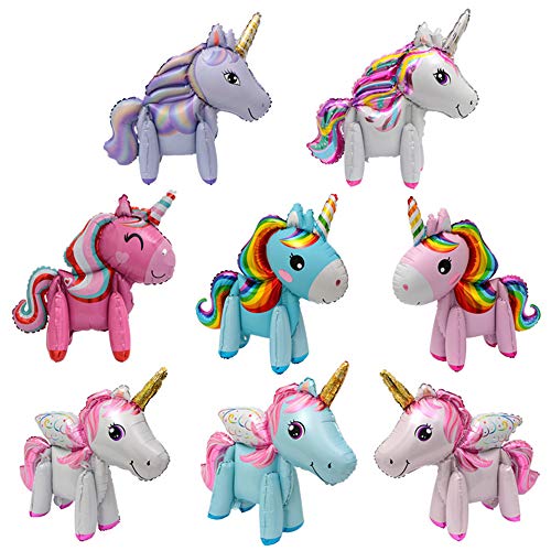 Globos de unicornio 3D para fiestas de cumpleaños, bodas, suministros de decoración de baby shower, globos de papel de aluminio para niños, regalos y juguetes (paquete de 8)