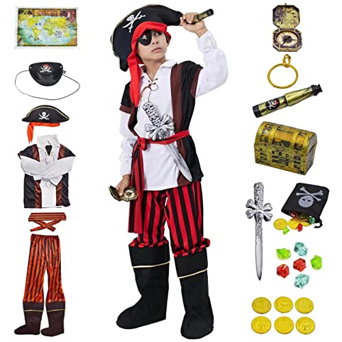 ZUCOS Juego de Rol de Disfraz de Pirata Para niños - Juguetes de Piratas Accesorios de Vestir para cumpleaños (10-12 años)