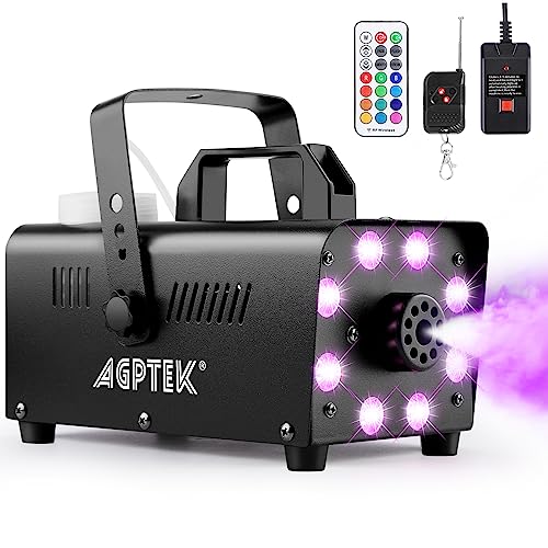 AGPtEK Máquina de Humo con 8 LED y 13 Colores de luces LED, Efectos RGB, Funcionamiento Separado con 2 controles remotos con cable e inalámbricos, para Fiestas Navidad, Bodas,Escenarios,Discoteca,DJ