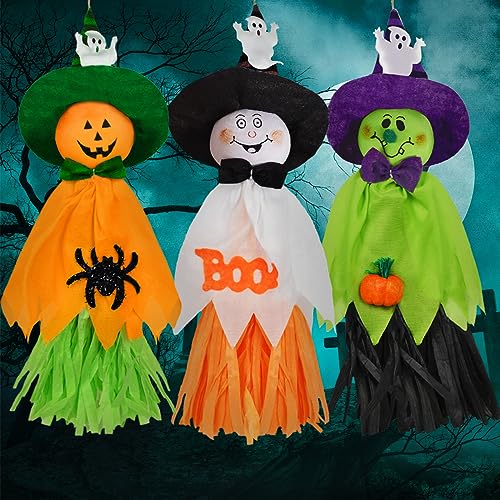 MOYKSRR Fantasmas Colgantes de Halloween, 3 Piezas Halloween Decoraciones Colgantes de Fantasmas, Decorado de Halloween, Fiestas de Halloween Accesorio para Halloween Jardín Interior Decoración