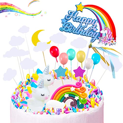 21 Piezas Decoración para Tarta de Unicornio, Rainbow para Cumpleaños Decoración, Decoración de Pastel Infantil Niña Unicornio, Adecuado para Pasteles, Muffins, Fiestas de Cumpleaños