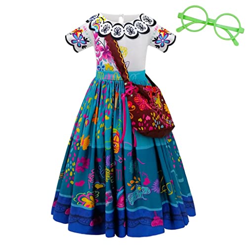 Lito Angels Disfraz de Encanto Vestido de Mirabel con Bolso y Gafas Verdes para Niñas, Talla 6-7 años (Número de etiqueta 140), Manga Corta