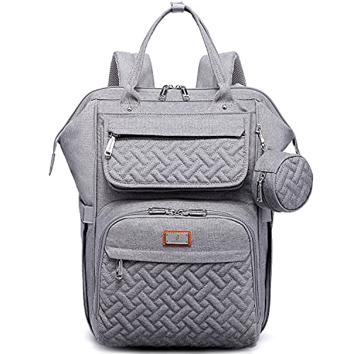 Mochilas de Pañales para Bebé, BabbleRoo bolsas grandes multifunción con cambiador y correas para cochecito y funda para chupete, mochila de viaje unisex para cambiar pañales para mamás y papás, gris
