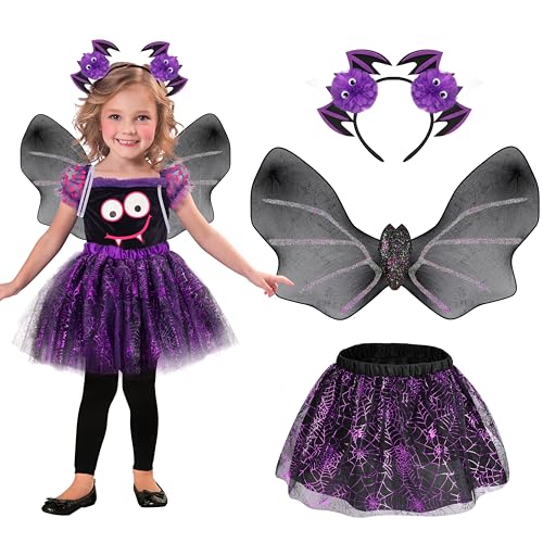 Hifot Disfraz de Murciélago para Niño,Tutus Niña con Alas Diademas Halloween Disfraz de Bruja Disfraz Halloween Carnaval Cosplay Fiesta