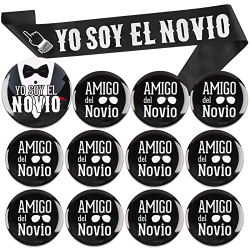 FLOFIA Kit 13pcs Despedida de Soltero Accesorios de Novio, Banda de Novio, Broche Insignia Novio y Amigo del Novio para Boda Fiesta Decoración Ducha Nupcial