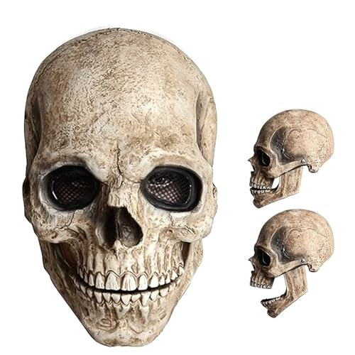 YumSur Máscara de calavera de Halloween con mandíbula móvil, espeluznante cabeza completa, casco esqueleto 3D de látex natural para cosplay, Halloween, fiesta, calavera