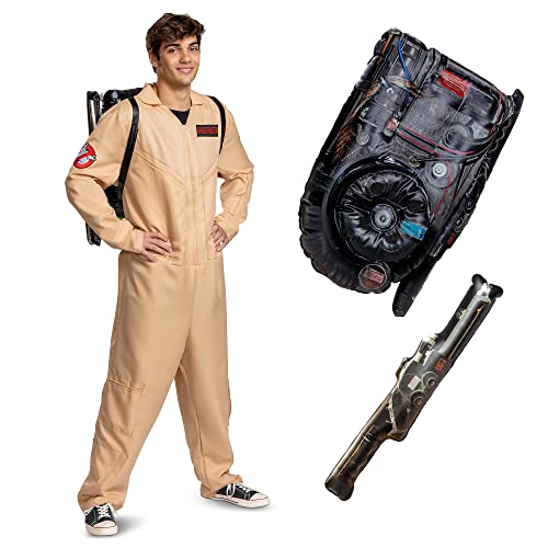 Disguise Oficial Deluxe-Disfraz Cazafantasmas Adulto con Mochila Cazafantasmas de Protones,Disfraz Cazafantasmas Mujer y Hombre,Disfraz Halloween Cazafantasmas,Disfraz Carnaval Adulto Talla L