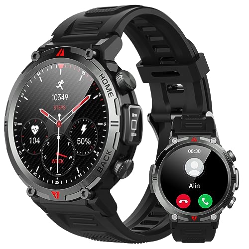 Reloj Inteligente Hombre Mujer, 1,45' Smartwatch Hombre con Alertas Whatsapp, 300 mAh Reloj Deportivo con Podómetro, Llamada Bluetooth, Pulsómetro, Monitor de Sueño, para Android iOS