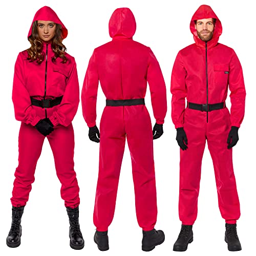 amscan 9915294 - Disfraz unisex para adultos, con licencia oficial del juego del calamar, talla XS-XL, rosso, M