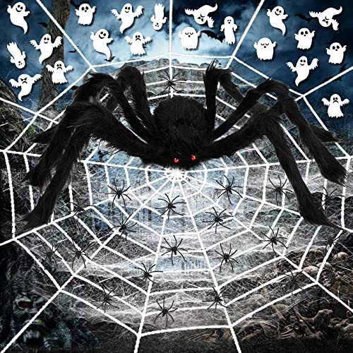 JOTOL Spinnentelaraña gigante, 2 m, espeluznante araña gigante, 5 m de telaraña, decoración de araña para decoración de interiores y exteriores, decoración de casa embrujada