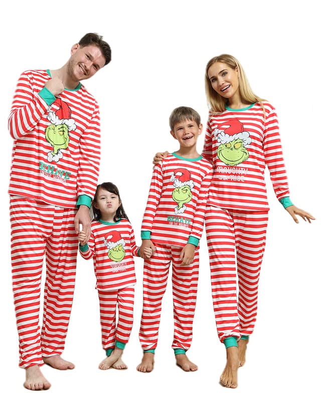 Kouric Pijamas Navidad Familia Conjunto, Pijamas Familia de Patrón Extraño Verde Navideño de Manga Larga, Pijamas Navideños Familiares Adecuados para Padres / Niños 2 Piezas
