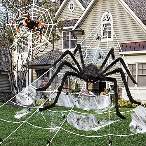 Telaraña Halloween, Tela de Araña Triangular de 7*5.5m Tela de Araña Redonda de 2.5 m, 2 Arañas Grandes 40g de Seda de Araña con 20 mini Arañas Decoración de Tela de Araña Para Fiesta Escena de Miedo