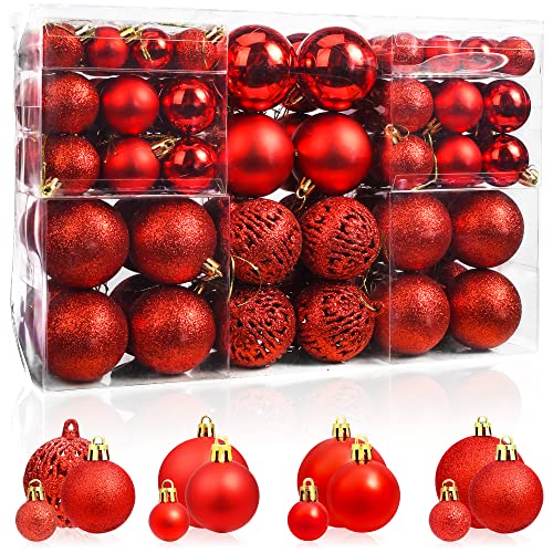 BrizLabs 100 Piezas Bolas de Navidad, Adornos Aarbol Navidad para Habitación Interior Boda Fiesta de Cumpleaños Decoración Navideña, Rojo