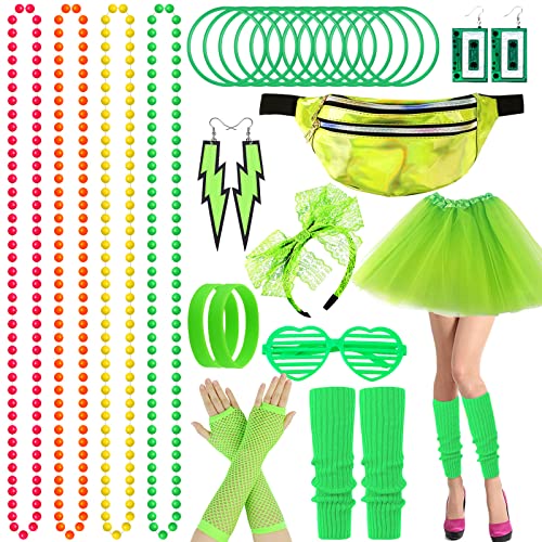 BARAKYEG 80s Accesorios Mujer Años Juego de 26 Piezas,Disfraz Años 80 Mujer con Riñonera,Tutu,Pendientes Collares,Pulsera Gafas,Ropa Años 80 Disfraz para fiestas de los años 80, 90,Cosplay Carnaval