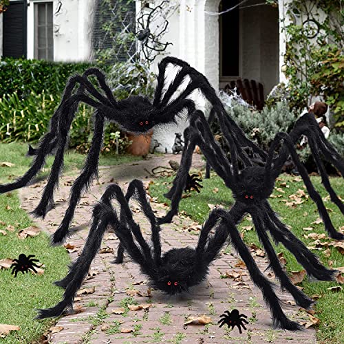 3PCS 75cm Halloween Araña Gigante Araña de Peluche Araña Peluda Gigante con Ojos Que se Encienden y Patas Flexibles Araña Gigante Espeluznante Decoración de Halloween Realista Haunted House Prop Negro