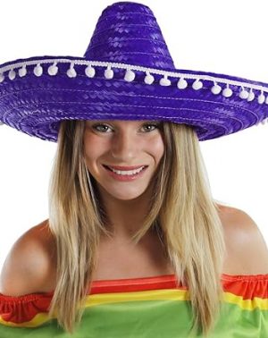 Sombrero de Mexicano CON PONPONS BLANCOS PARA ADULTOS
