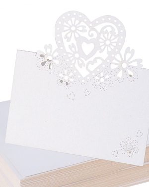 100pcs Tarjeta Mesa Nombre Boda Lugar Tabla Fiesta Cumpleaños Tarjeta de Invitación Felicitación Blanco (Corazon blanco)