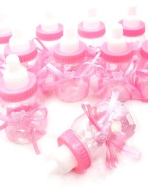 Biberones Botellas Rosa - Caja Dulces Porta Caramelos Confeti regalo para nacimiento bautizo cumpleaños fiesta bienvenida bebe sagrada comunión bebé niño