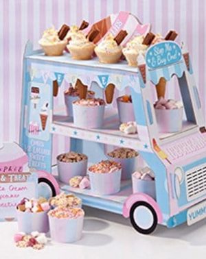 Stand de Carrito Helados con 3 niveles. Perfecto para mostrar dulces, pasteles y caramelos en el centro de la mesa para una fiesta.