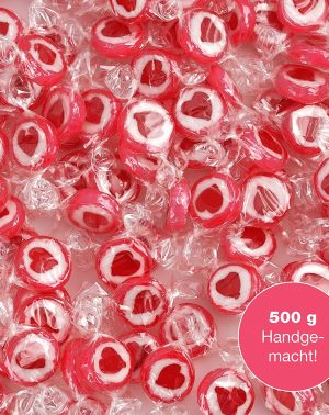 Caramelos con dibujo de corazón rojos y blancos rocks. Para decoración dulce de una mesa de bodas, bautizos, comuniones o día de San Valentín (500 GR) con corazón rojo