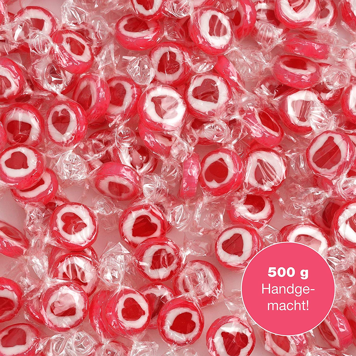 Caramelos con dibujo de corazón rojos y blancos rocks. Para decoración dulce de una mesa de bodas, bautizos, comuniones o día de San Valentín (500 GR) con corazón rojo