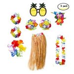 Complementos Hawaiana Disfraces Mujeres - Collar Pulsera Hawaii flor pinza de pelo y gafas de sol de piña - 8 Piezas