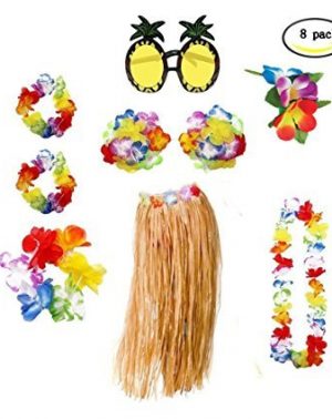 Complementos Hawaiana Disfraces Mujeres - Collar Pulsera Hawaii flor pinza de pelo y gafas de sol de piña - 8 Piezas
