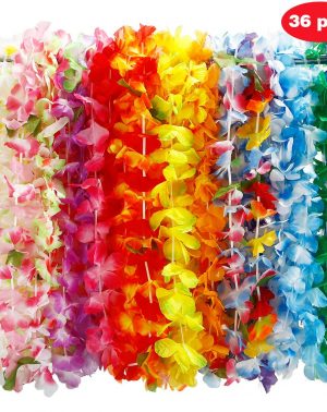 Guirnalda Hawaiiana Lei Flores - Flor de Seda Guirnalda Diadema Hula -36 pcs