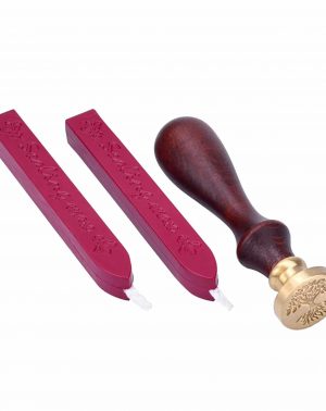 Piezas Palo de Lacre con Mecha de Antiguo Manuscrito y 1 Pieza de Sello, Rojo Oscuro