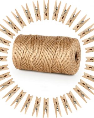 Hilo Cordel Yute Cáñamo con 100pcs Mini Pinzas