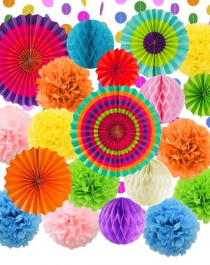 Decoración de la Fiesta - Abanicos de Papel Bola de Nido 21 Piezas