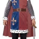 Disfraz Medieval del Rey Arturo, con túnica, Capa y Corona, Color Rojo