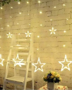 Luces de Cortina de Estrella LED 2,5m 12 Estrellas 138 Led 8 Modos - Jardín Bodas Eventos