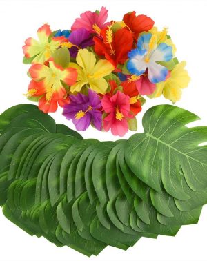 60 piezas decoraciones Fiesta Tropical Hawaiana - Hojas de Palmera