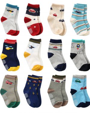 Calcetines Antideslizantes para Bebés Niños Pequeños Algodón 12 pares