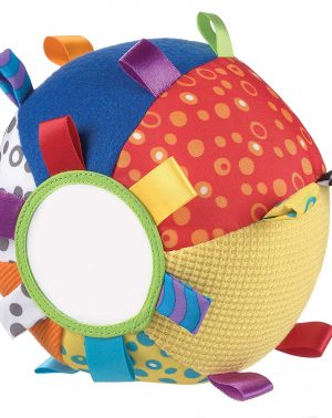 Playgro 0180271 - Pelota de tela con texturas, espejo, etiquetas y sonajero