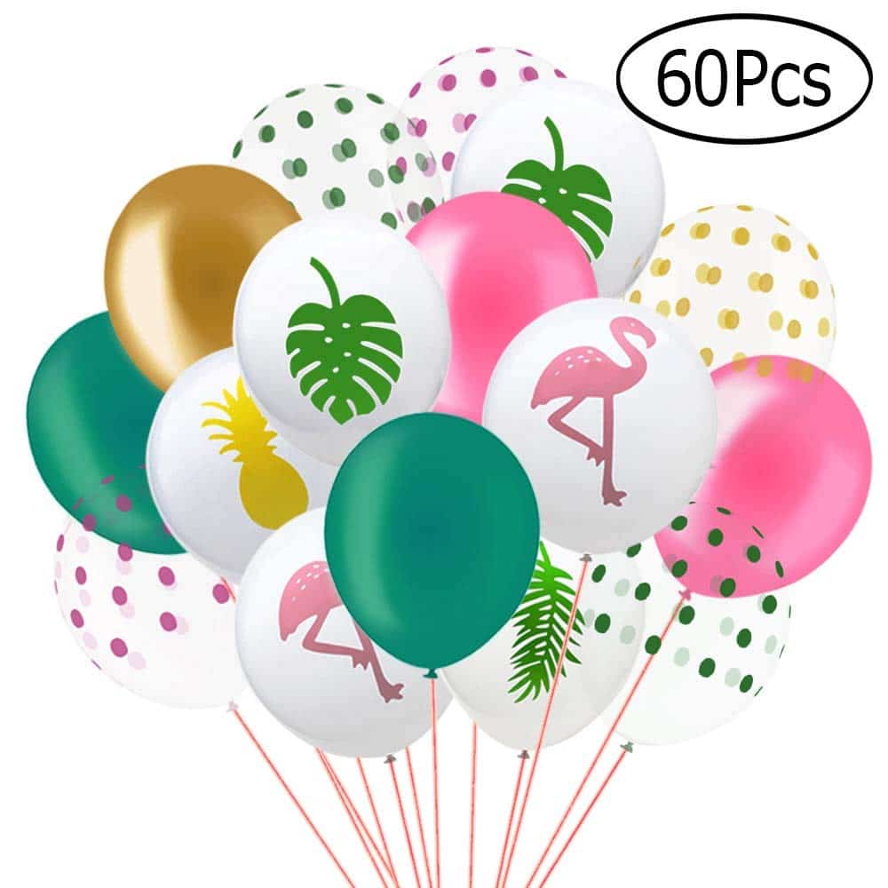 Paquete de 60 Globos de Fiesta Tropical de Hawaii, 12 Pulgadas Flamingo Piña Hoja Tropical Puntos Redondos Globos de Fiesta de Látex con Puntos para Hawaii Decoraciones de Fiesta Cumpleaños Boda