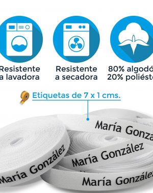 100 ETIQUETAS DE TELA PARA MARCAR LA ROPA (PLANCHAR) CINTA TERMOADHESIVA PARA GUARDERIAS, ESCUELAS, COLEGIOS Y RESIDENCIAS. ETIQUETAS PERSONALIZADAS CON CERTIFICADO ECOLÓGICO