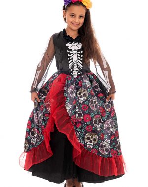 Disfraz de Esqueleto Mexicana, niñas, Incluye Vestido y Diadema - para Halloween