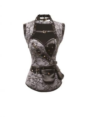 Steampunk Corset Vintage Gótico Top Mujer Gris