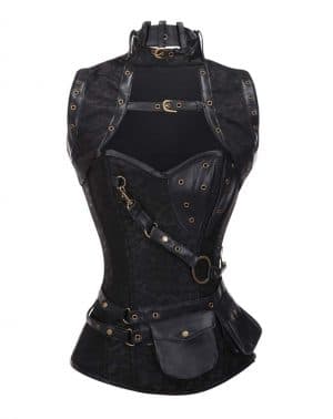 Steampunk Corset Vintage Gótico Top Mujer Negro