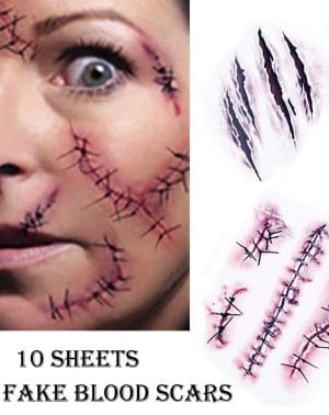 tatuajes temporales (10 hojas) - halloween zombie cicatrices tatuajes pegatinas con falso scab sangre especial fx costume maquillaje props
